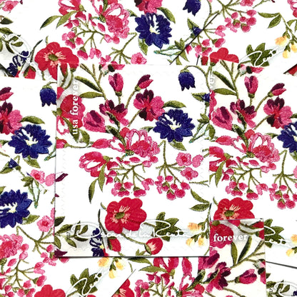 Oscar de la Renta White Floral Fabric postage stamps from 2017 featuring a floral fabric pattern with white background on unused USPS Forever postage, Scott 5173h.