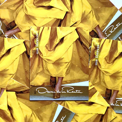 Oscar de la Renta Yellow Dress postage stamps from 2017 featuring a yellow couture dress on unused USPS Forever postage, Scott 5173i.