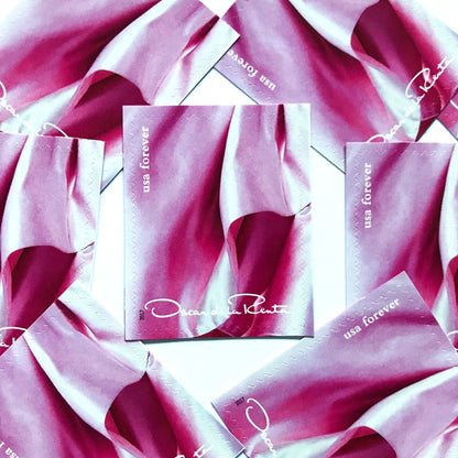 Oscar de la Renta Pink Dress postage stamps from 2017 featuring a pink couture dress on unused USPS Forever postage, Scott 5173k.