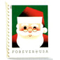 Head of Santa Claus postage stamp from 2021 featuring a close-up of a smiling, winking St. Nick against a green background on unused USPS Forever postage, Scott 5646.