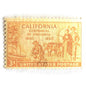 Vintage unused 1950 California Statehood Centennial postage stamps featuring a Gold Rush miner panning for gold and citrus fruit imagery. Perfect for California weddings, Western mailings, travel correspondence, and historic postage collections. Scott 997.