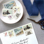 Unused vintage beach stamp set for mailing beach, nautical, coastal, and marine-themed save-the-dates, wedding invitations, bridal shower invitations, and other special correspondence. Each curated set is comprised of eight unused stamps with a total USPS postage value of 87 cents — enough postage to mail a standard rectangular envelope that weighs up to one ounce.