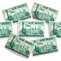 Image of 1947 “New York Skyline” 15-cent Air Mail stamps. Scott #C35. Stamp Themes: New York, NYC, Big Apple, Statue of Liberty, Chrysler Building, Air Mail, Air Travel, Transportation. Green postage stamp.