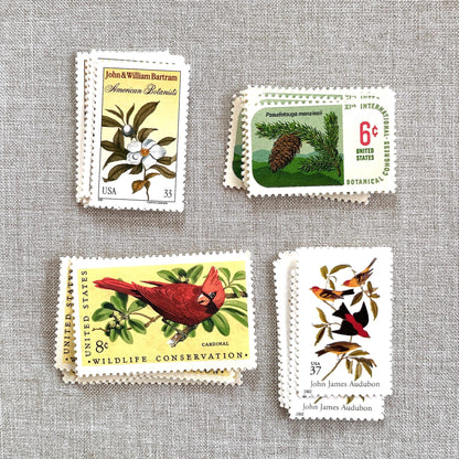 Unused “Gold Botanical Christmas” vintage postage stamp set perfect for adding a special touch to your holiday cards or letters! Each curated set is comprised of four (4) unused stamps with a total USPS postage value of $0.84 (USD) per set — enough postage to mail a standard letter weighing up to 1-ounce.