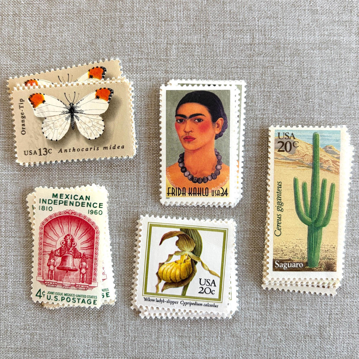Unused vintage stamp set perfect for mailing Mexican-inspired wedding invitations (e.g. for a destination wedding in Mexico, Southwest wedding), save-the-dates, or other special correspondence. Each curated set is comprised of five (5) unused stamps with a total USPS postage value of $0.91 per set — enough postage to mail a standard letter weighing up to 1 ounce.