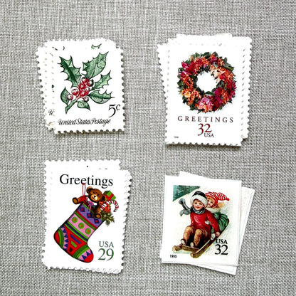 Unused Pink Christmas vintage stamp set perfect for adding a special touch to your holiday cards or letters! Each curated set is comprised of four (4) unused stamps with a total USPS postage value of $0.98 (USD) per set — enough postage to mail a standard letter weighing up to 1-ounce.