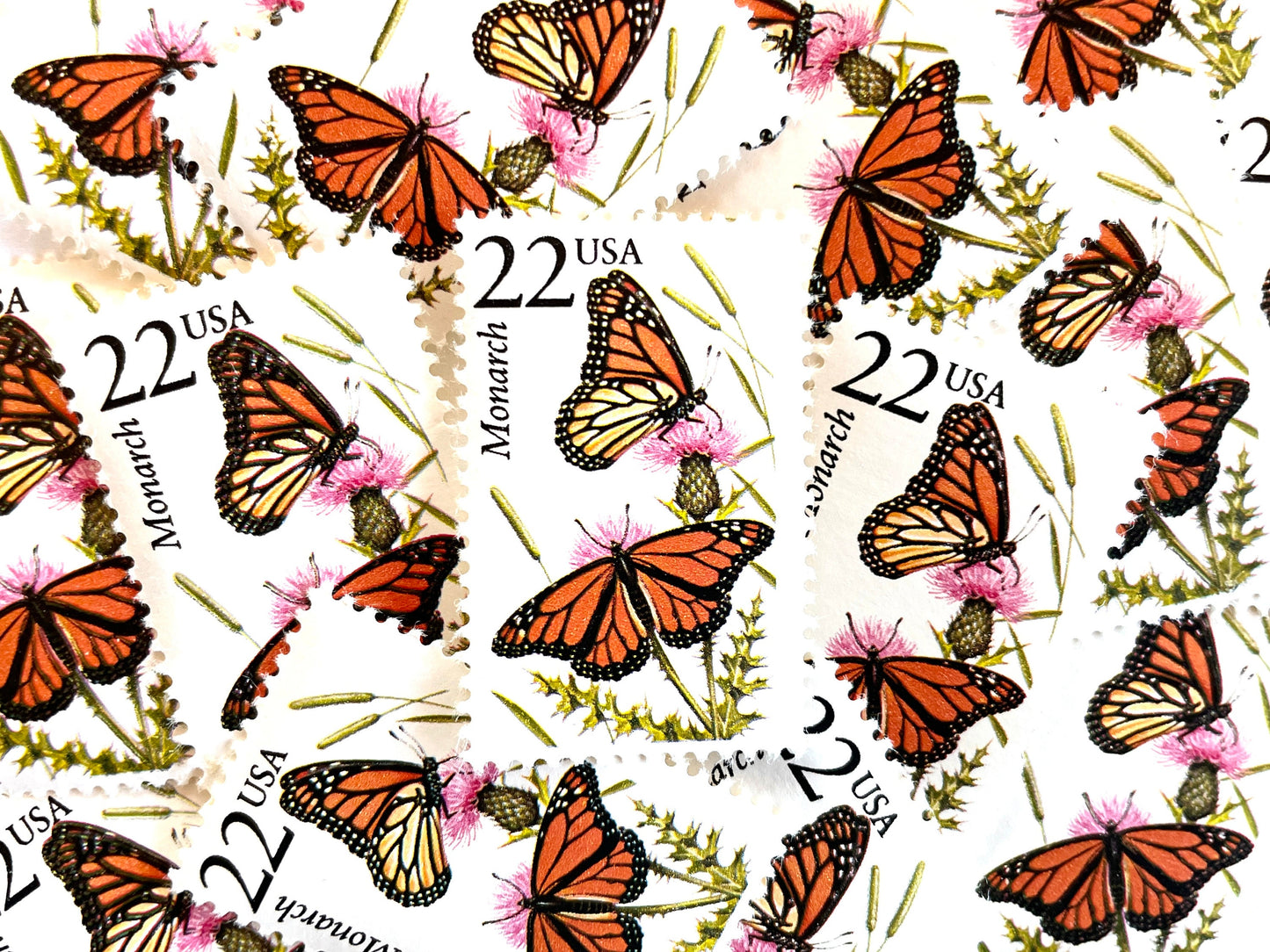 Monarch Butterfly Stamps (North American Wildlife Series, Butterflies, Insects, Orange, Multicolored) Vintage Unused USPS Postage 22c