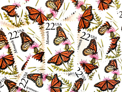 Monarch Butterfly Stamps (North American Wildlife Series, Butterflies, Insects, Orange, Multicolored) Vintage Unused USPS Postage 22c