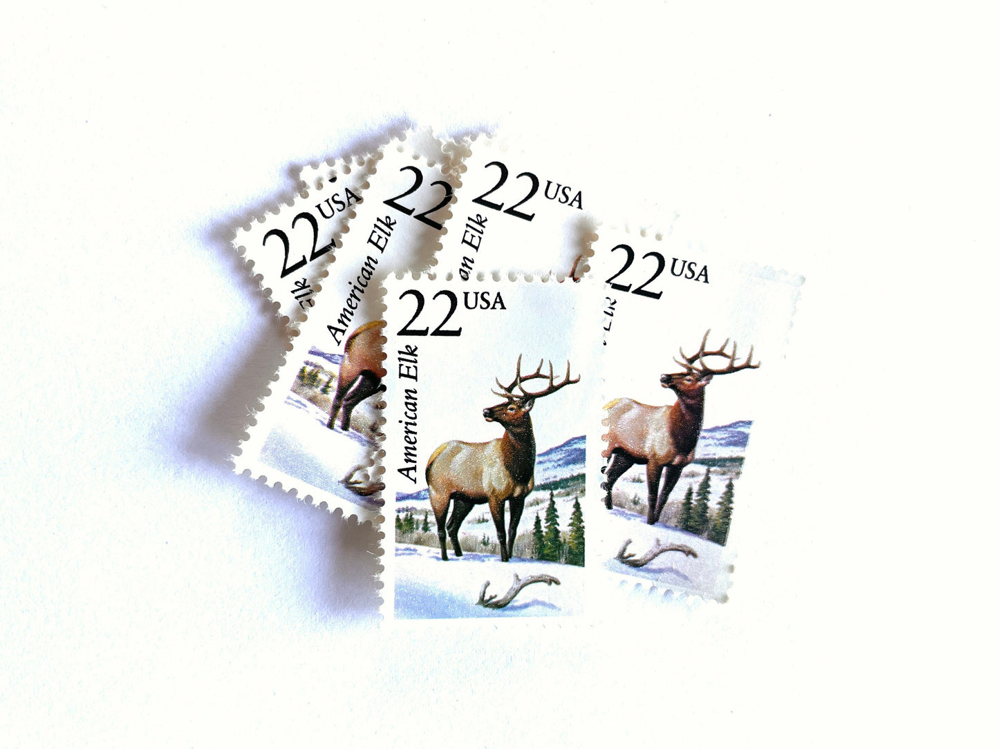 American Elk Stamps (North American Wildlife Series, Deer, Multicolored) Vintage Unused USPS Postage 22c
