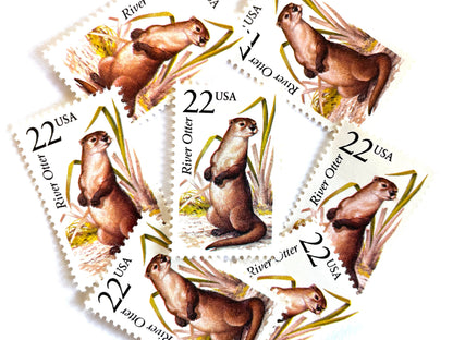 River Otter Stamps (North American Wildlife Series, Marine Life, Multicolored) Vintage Unused USPS Postage 22c