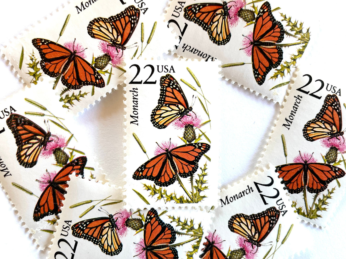 Monarch Butterfly Stamps (North American Wildlife Series, Butterflies, Insects, Orange, Multicolored) Vintage Unused USPS Postage 22c