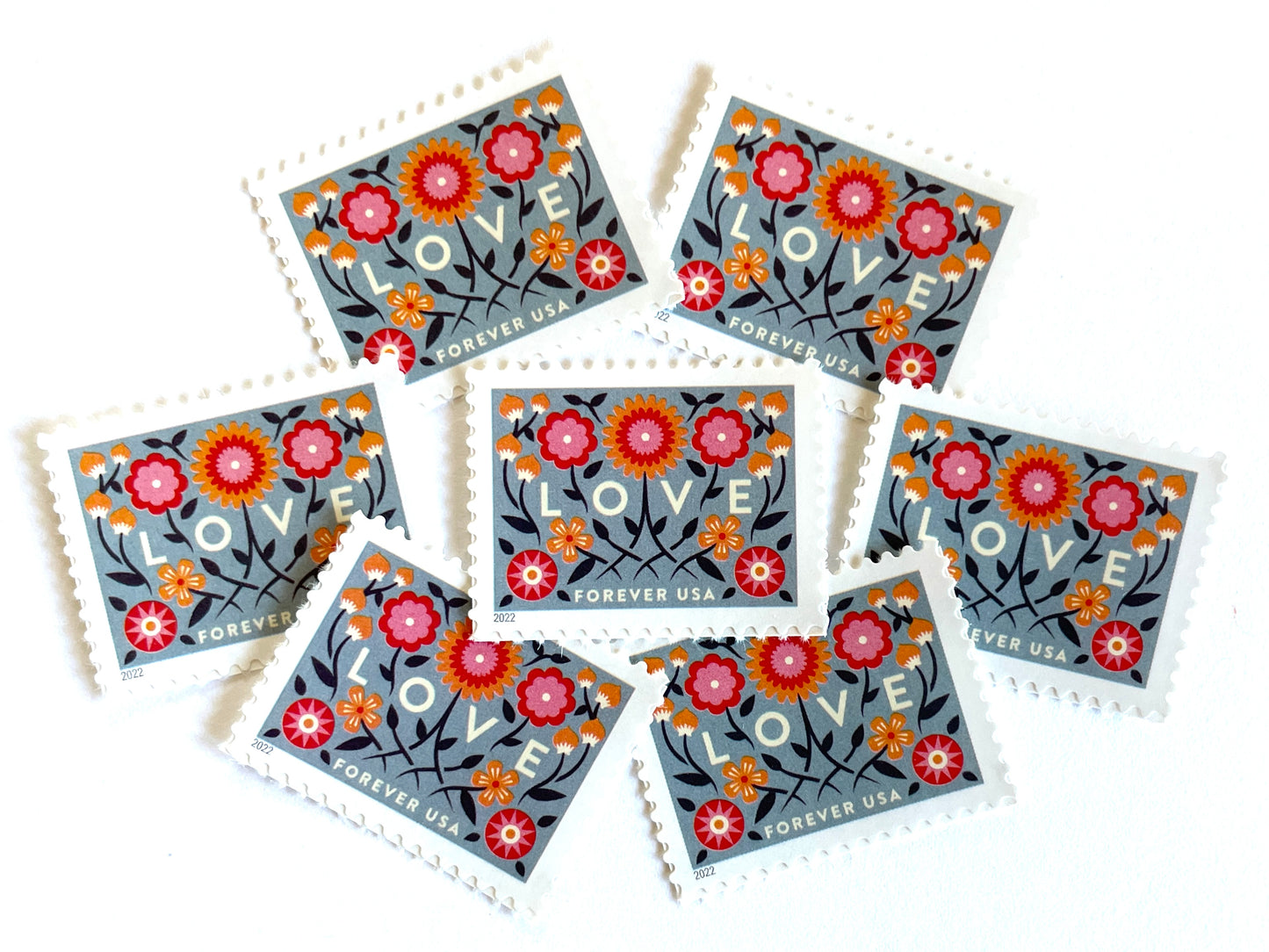 2022 LOVE Forever Blue Background USPS Postage Stamp, Uncirculated, Unused Mail Stamp, Mint Condition, Forever Stamp, Wedding Postage, Valentine's Day Postage, Valentine's Day Stamp, Floral Stamp, Floral Postage, Flowers, Blue Postage Stamp, United States Postal Service Stamps, Face Value Forever Stamp