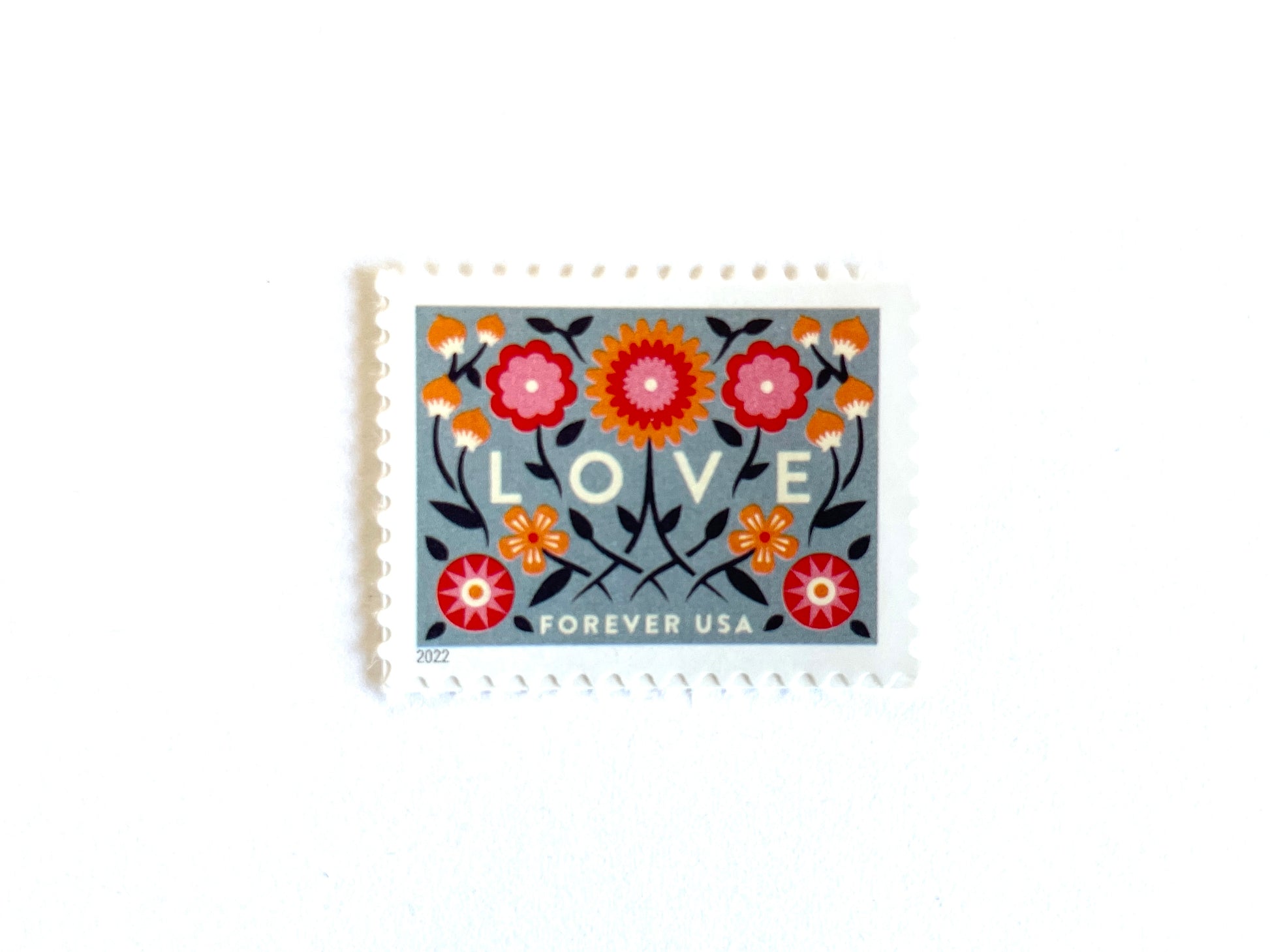 2022 LOVE Forever Blue Background USPS Postage Stamp, Uncirculated, Unused Mail Stamp, Mint Condition, Forever Stamp, Wedding Postage, Valentine's Day Postage, Valentine's Day Stamp, Floral Stamp, Floral Postage, Flowers, Blue Postage Stamp, United States Postal Service Stamps, Face Value Forever Stamp