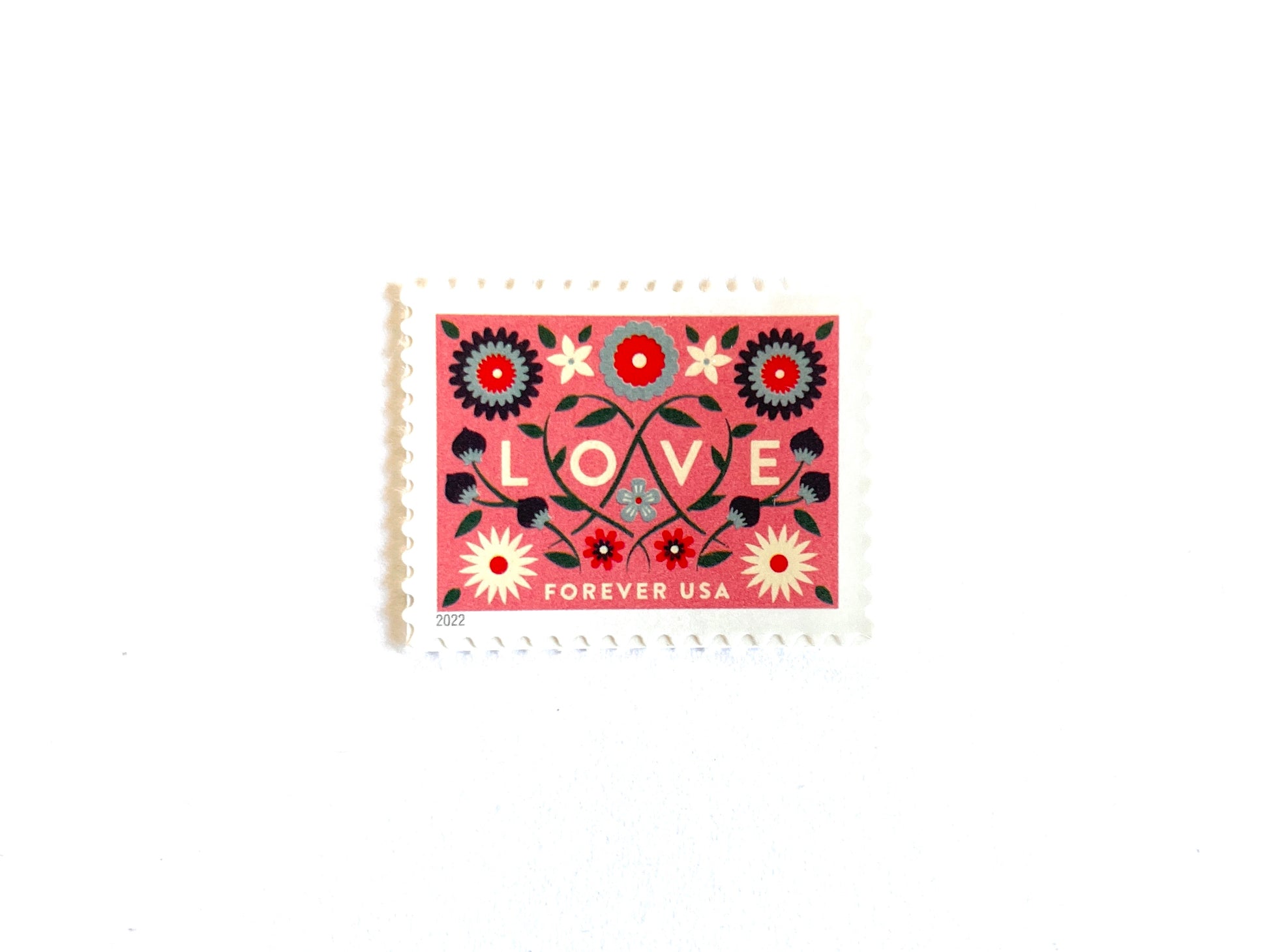2022 LOVE Forever Pink Background USPS Postage Stamp, Uncirculated, Unused Mail Stamp, Mint Condition Stamp, Forever Stamp, Wedding Postage, Valentine's Day Postage, Valentine's Day Stamp, Floral Stamp, Floral Postage, Flowers, Pink Postage Stamp, Coral Postage Stamp, United States Postal Service Stamps, Face Value Forever Stamp, Love Series Stamp