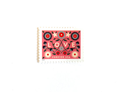 2022 LOVE Forever Pink Background USPS Postage Stamp, Uncirculated, Unused Mail Stamp, Mint Condition Stamp, Forever Stamp, Wedding Postage, Valentine's Day Postage, Valentine's Day Stamp, Floral Stamp, Floral Postage, Flowers, Pink Postage Stamp, Coral Postage Stamp, United States Postal Service Stamps, Face Value Forever Stamp, Love Series Stamp