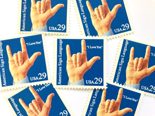 Vintage Unused Sign Language "I Love You" Mail Stamps (American Sign Language, ASL), USPS Postage 29c