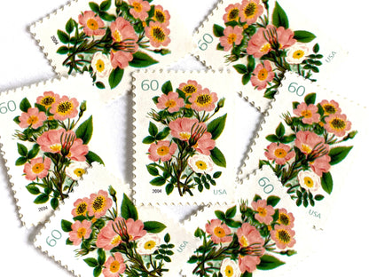 Vintage Unused Wedding Series Garden Botanical Stamps (Bridal Bouquet, Coral, Pink) USPS Postage 60c