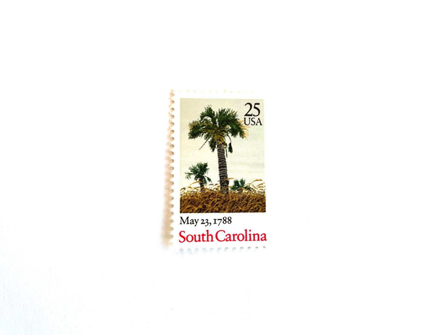 Vintage Unused South Carolina Bicentenary Statehood Stamps (Palmetto, Palm Tree, Beach) USPS Postage 25c