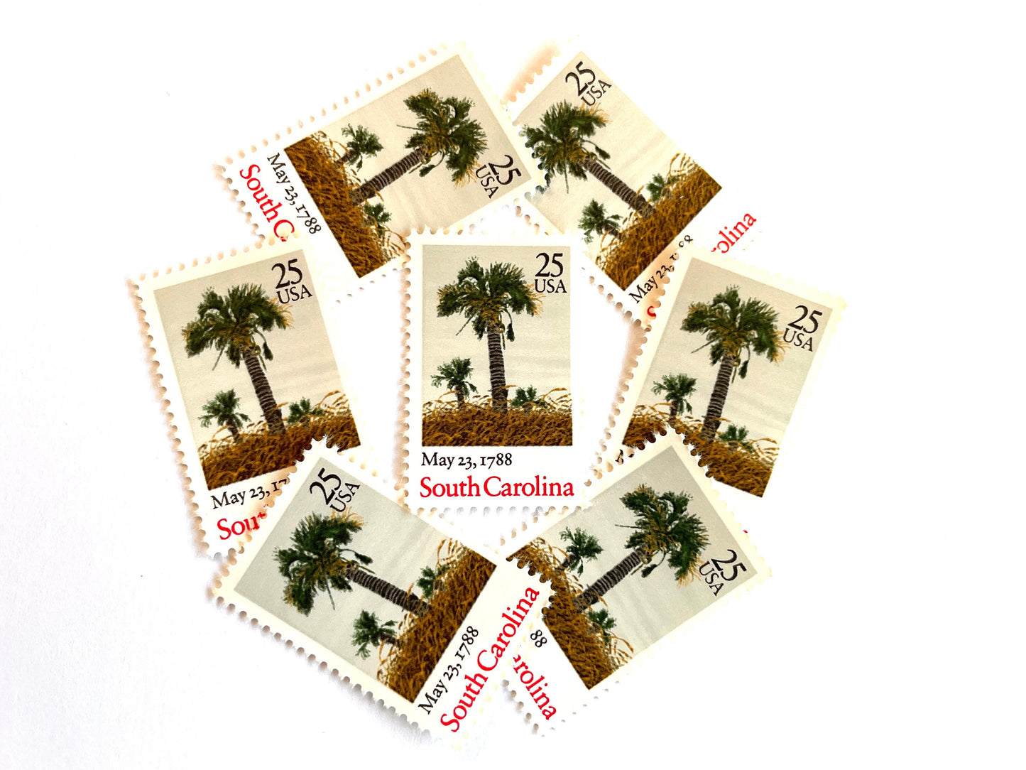 Vintage Unused South Carolina Bicentenary Statehood Stamps (Palmetto, Palm Tree, Beach) USPS Postage 25c