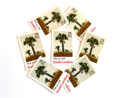 Vintage Unused South Carolina Bicentenary Statehood Stamps (Palmetto, Palm Tree, Beach) USPS Postage 25c