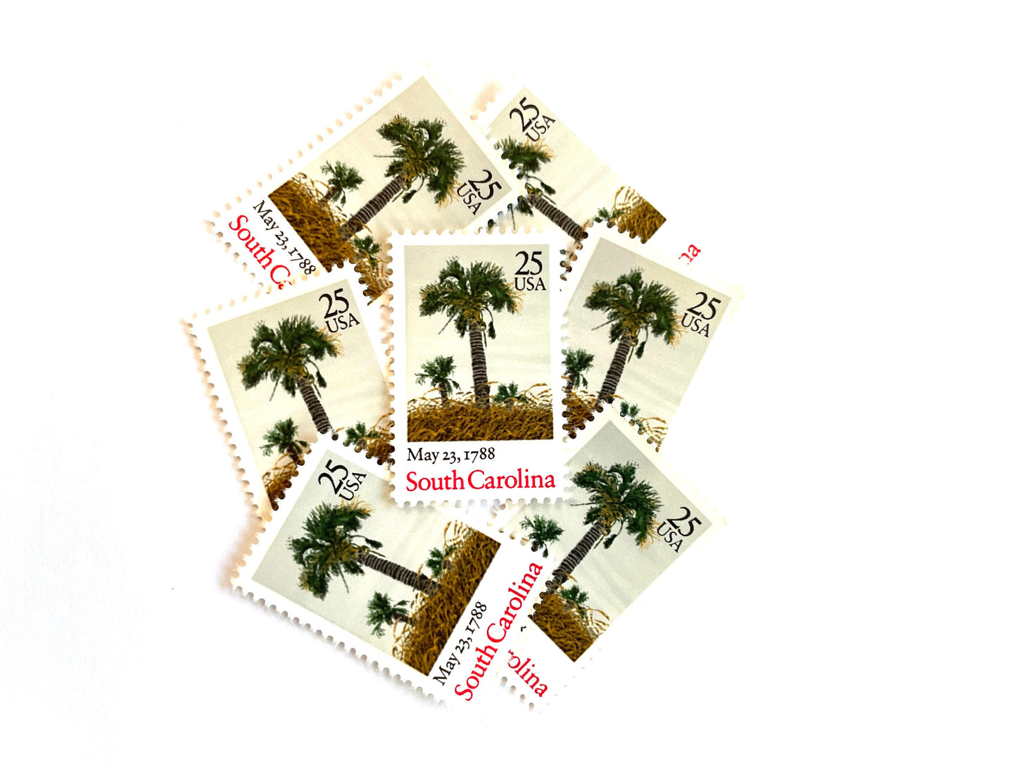 Vintage Unused South Carolina Bicentenary Statehood Stamps (Palmetto, Palm Tree, Beach) USPS Postage 25c