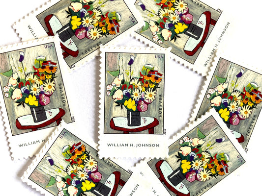 Vintage Unused William H Johnson Stamps (American Treasures Series, Flowers, Painting) USPS Postage Forever Stamp