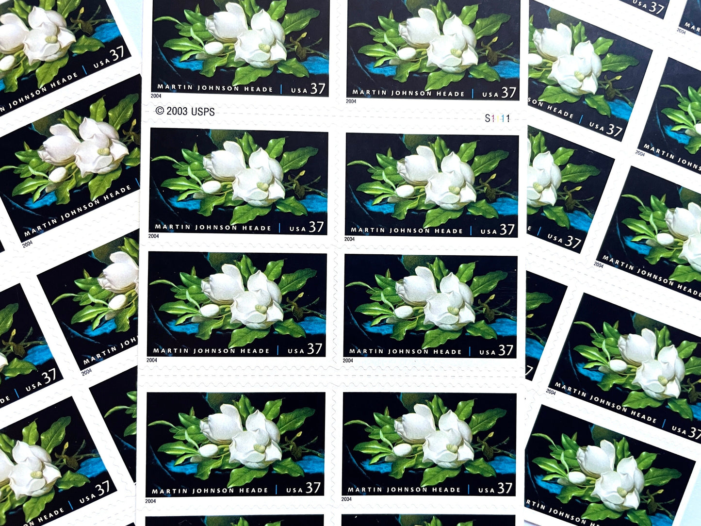 Vintage Unused White Magnolia Stamps (Martin Johnson Heade American Treasures Painting) USPS Postage 37c