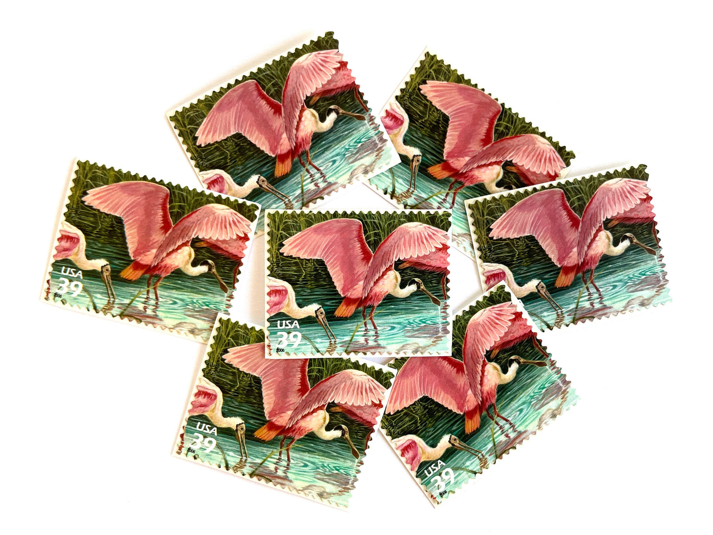 Southern Florida Wetland Roseate Spoonbills Stamps (Nature of America Series, Birds, Wetlands, Pink) Vintage Unused USPS Postage 39c