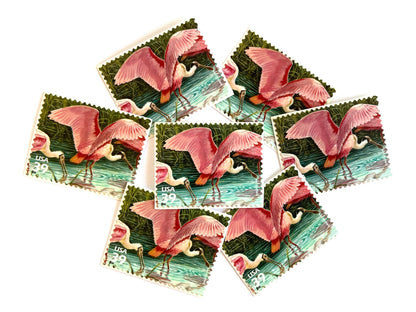 Southern Florida Wetland Roseate Spoonbills Stamps (Nature of America Series, Birds, Wetlands, Pink) Vintage Unused USPS Postage 39c