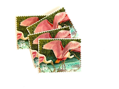Southern Florida Wetland Roseate Spoonbills Stamps (Nature of America Series, Birds, Wetlands, Pink) Vintage Unused USPS Postage 39c