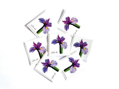Purple Iris Stamps (Beautiful Blooms, Flowers, Bridal, Purple) Vintage Unused USPS Postage 41c