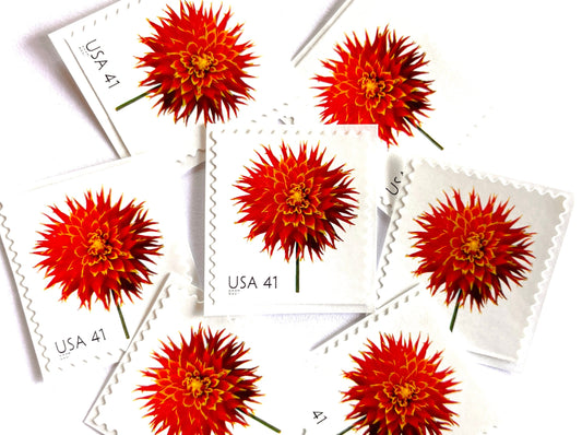 Red Dahlia Stamps (Beautiful Blooms Series, Flowers, Bridal, Red) Vintage Unused USPS Postage 41c