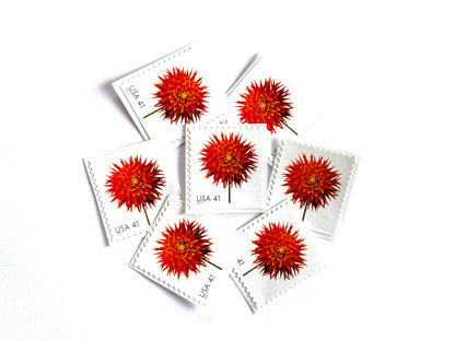 Red Dahlia Stamps (Beautiful Blooms Series, Flowers, Bridal, Red) Vintage Unused USPS Postage 41c