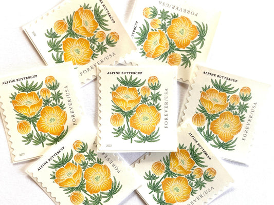 Unused Mountain Flora Alpine Buttercup Stamps (Yellow Flower, Love, Floral, Wedding) USPS Postage Forever Stamp - Heritage Post House