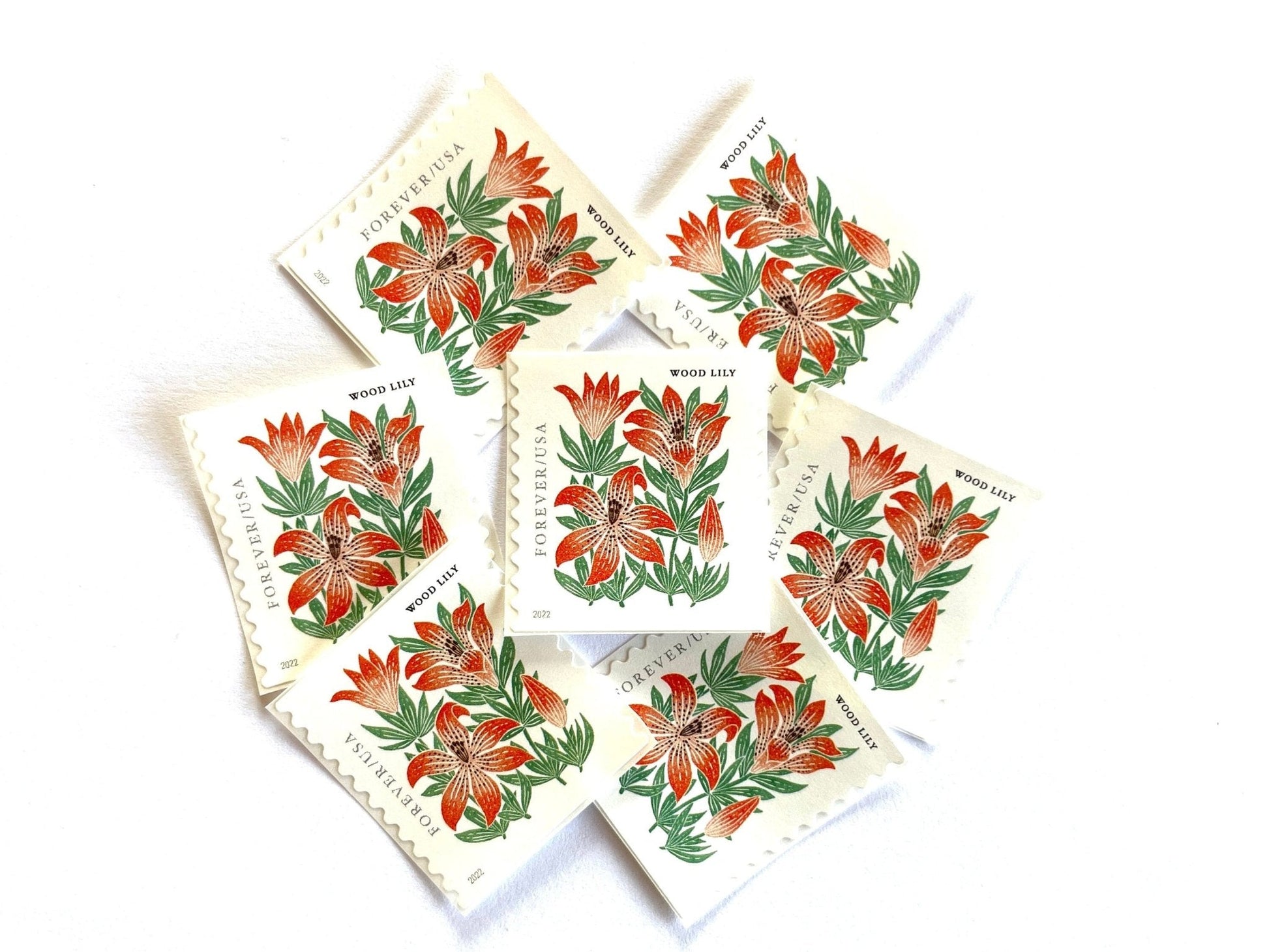 Unused Mountain Flora Wood Lily Stamps (Red, Flower, Love, Floral, Wedding) USPS Postage Forever Stamp - Heritage Post House