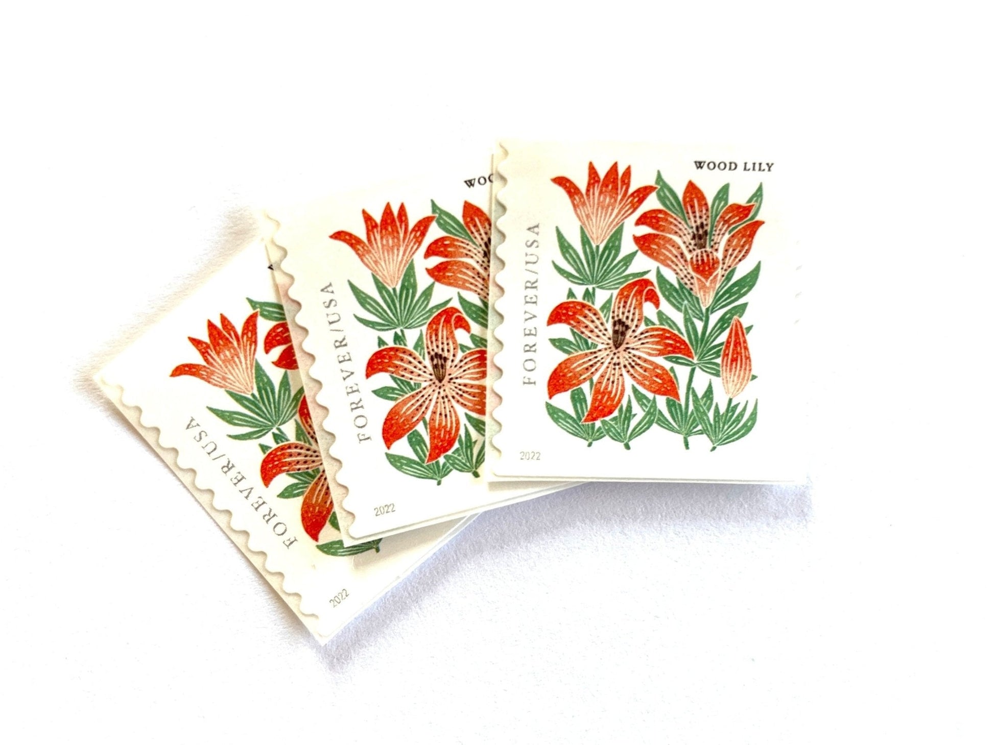 Unused Mountain Flora Wood Lily Stamps (Red, Flower, Love, Floral, Wedding) USPS Postage Forever Stamp - Heritage Post House