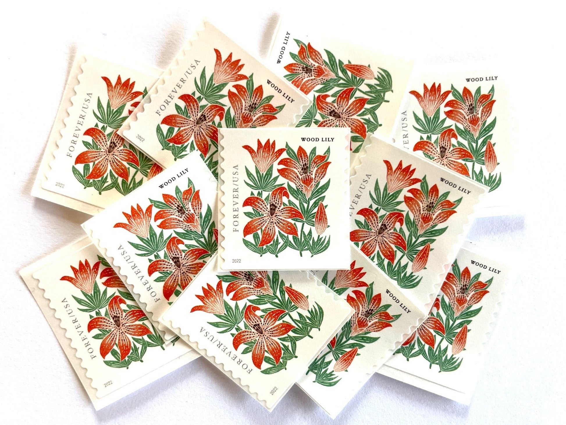Unused Mountain Flora Wood Lily Stamps (Red, Flower, Love, Floral, Wedding) USPS Postage Forever Stamp - Heritage Post House