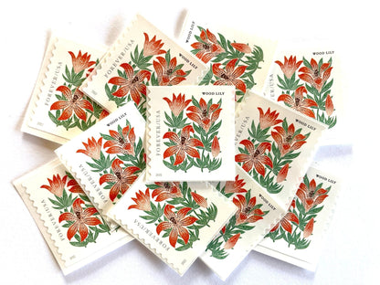 Unused Mountain Flora Wood Lily Stamps (Red, Flower, Love, Floral, Wedding) USPS Postage Forever Stamp - Heritage Post House