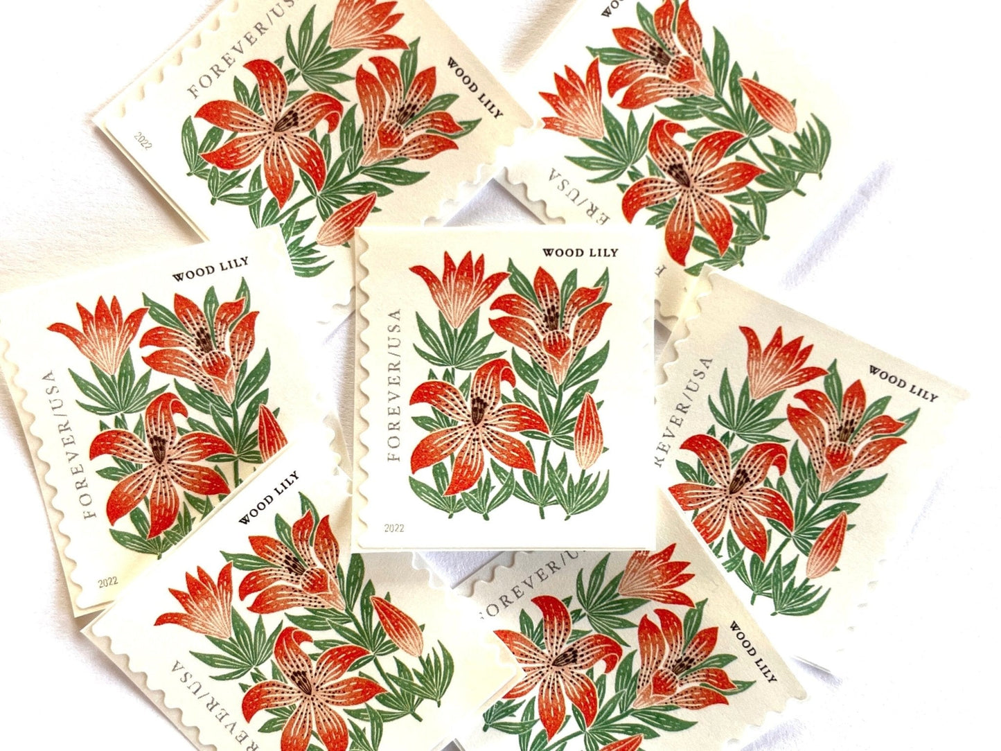 Unused Mountain Flora Wood Lily Stamps (Red, Flower, Love, Floral, Wedding) USPS Postage Forever Stamp - Heritage Post House