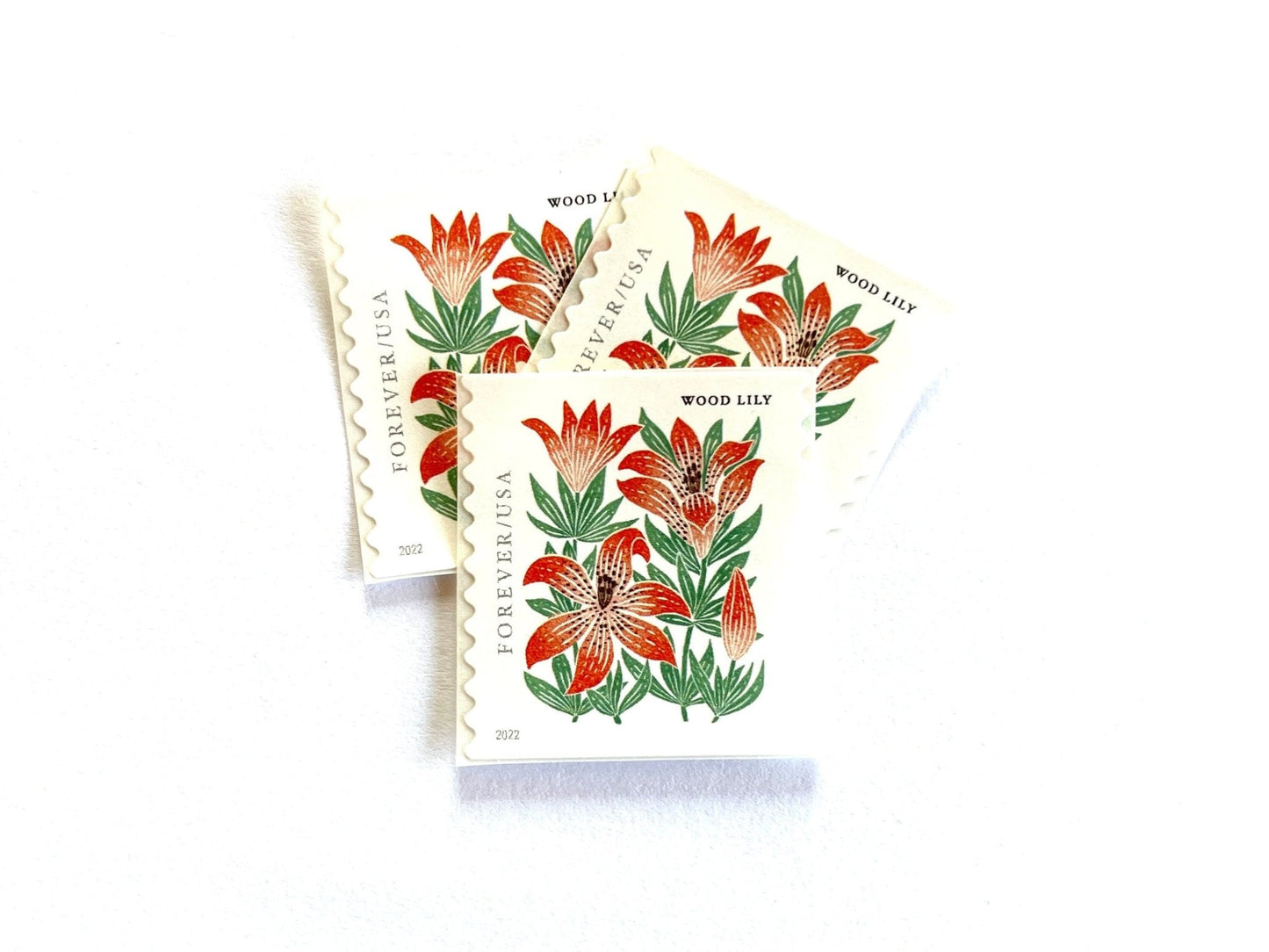 Unused Mountain Flora Wood Lily Stamps (Red, Flower, Love, Floral, Wedding) USPS Postage Forever Stamp - Heritage Post House