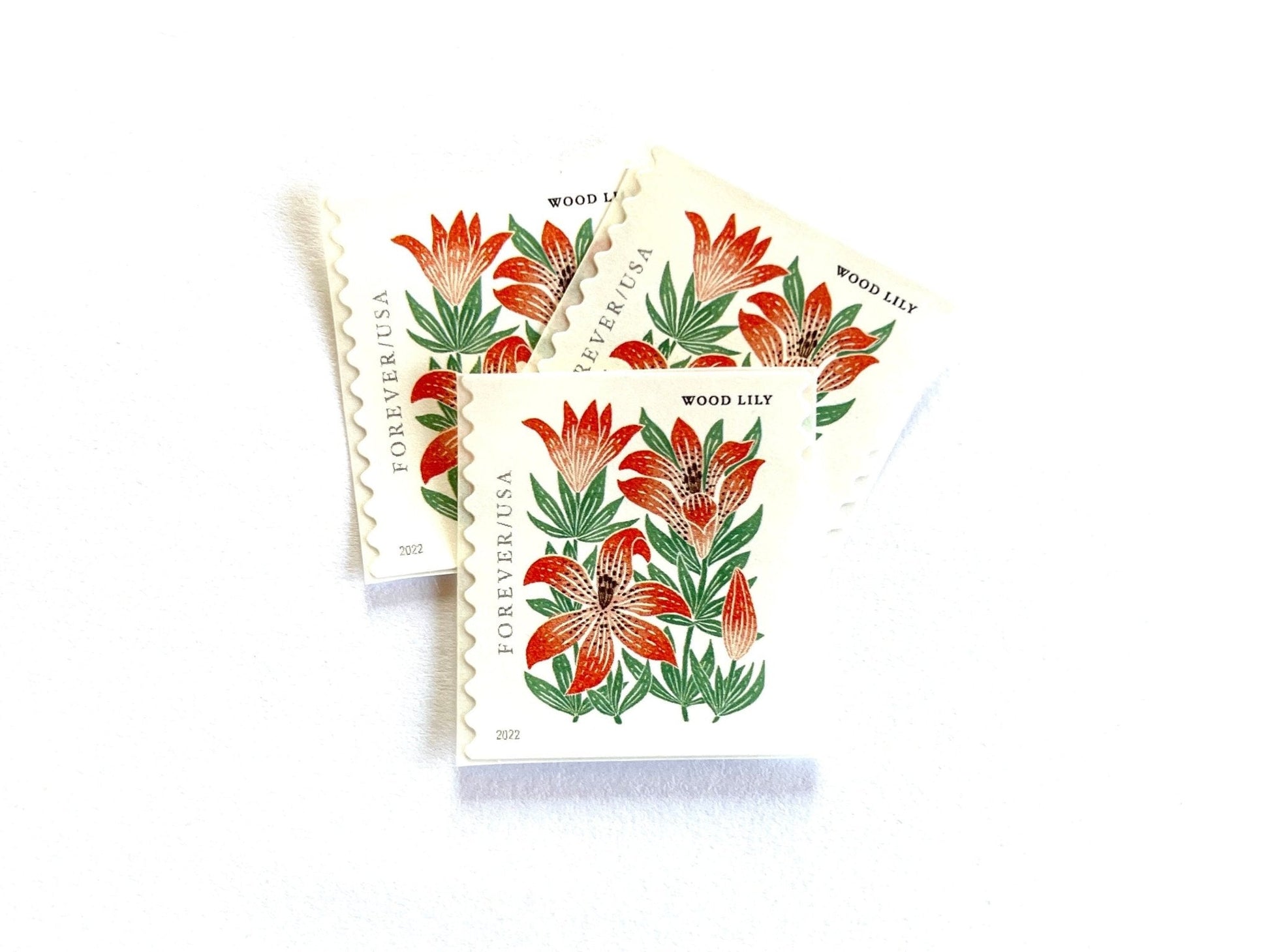 Unused Mountain Flora Wood Lily Stamps (Red, Flower, Love, Floral, Wedding) USPS Postage Forever Stamp - Heritage Post House