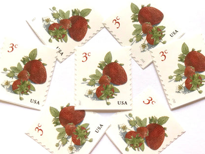 Unused Strawberries Stamps (Red Strawberry, Fruit) USPS Postage 3c - Heritage Post House