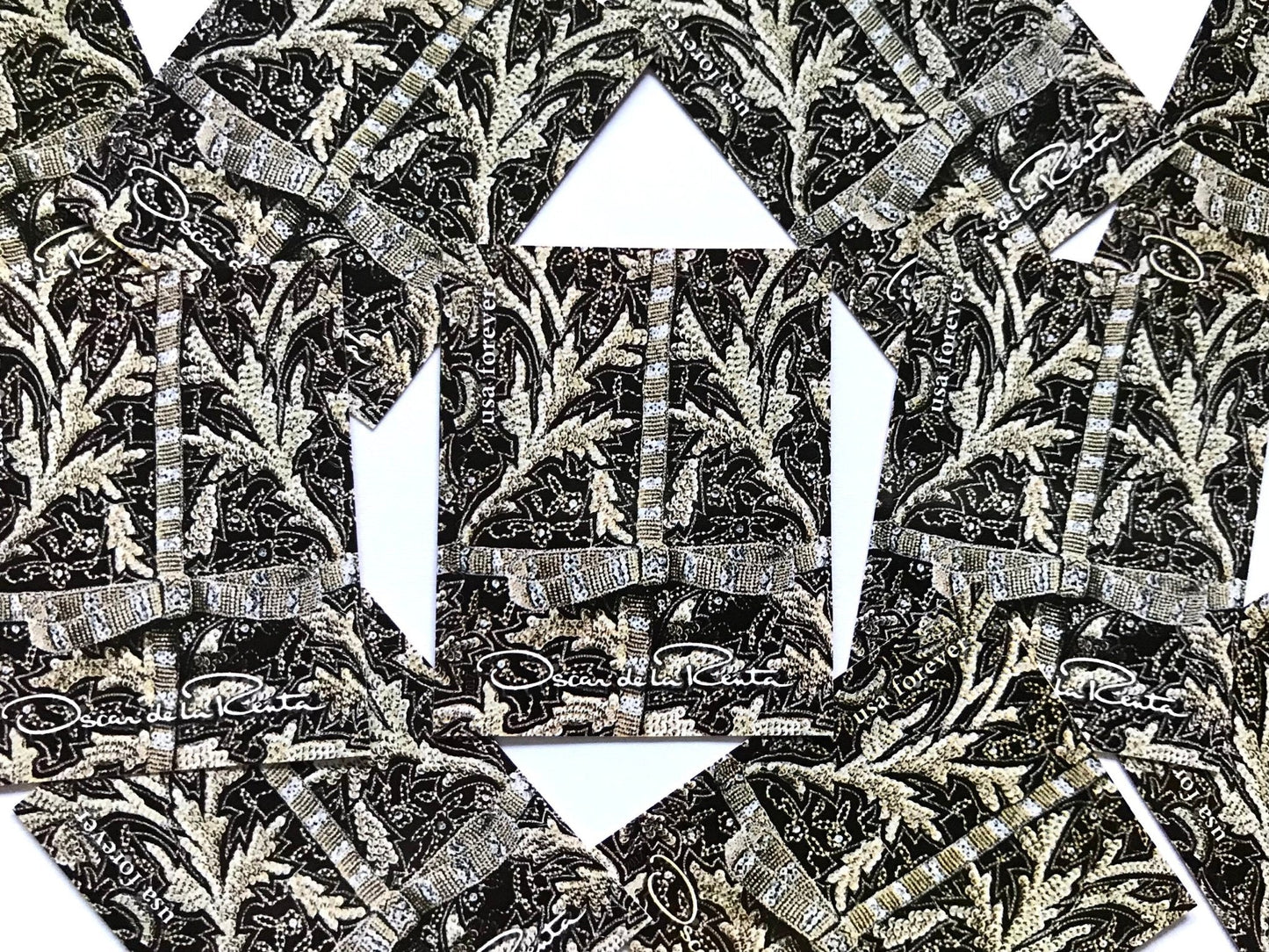 Unused Vintage Oscar de la Renta Black and Metallic Fabric Stamps (ODLR, Fashion Designer) USPS Postage Forever Stamp - Heritage Post House