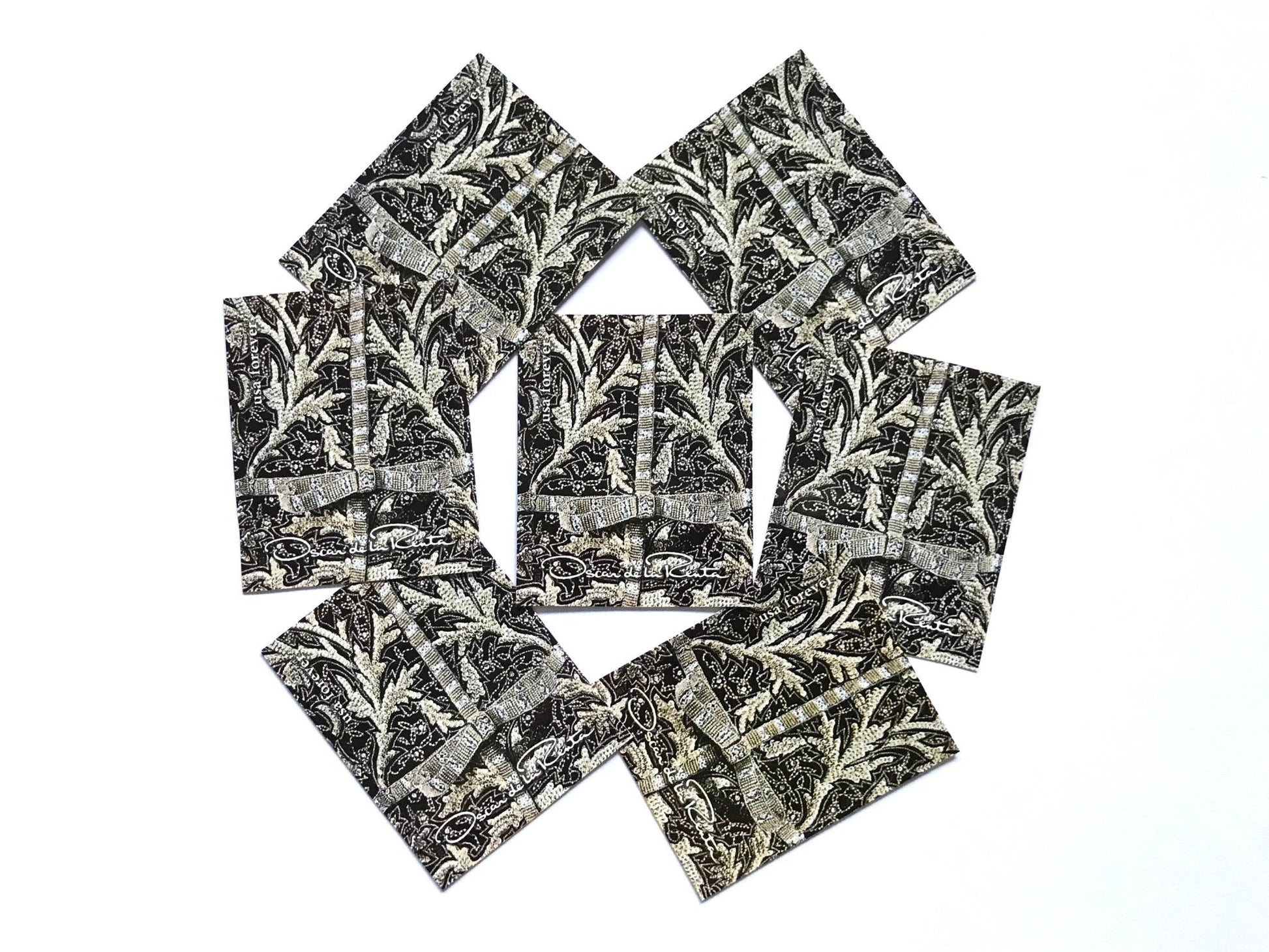 Unused Vintage Oscar de la Renta Black and Metallic Fabric Stamps (ODLR, Fashion Designer) USPS Postage Forever Stamp - Heritage Post House