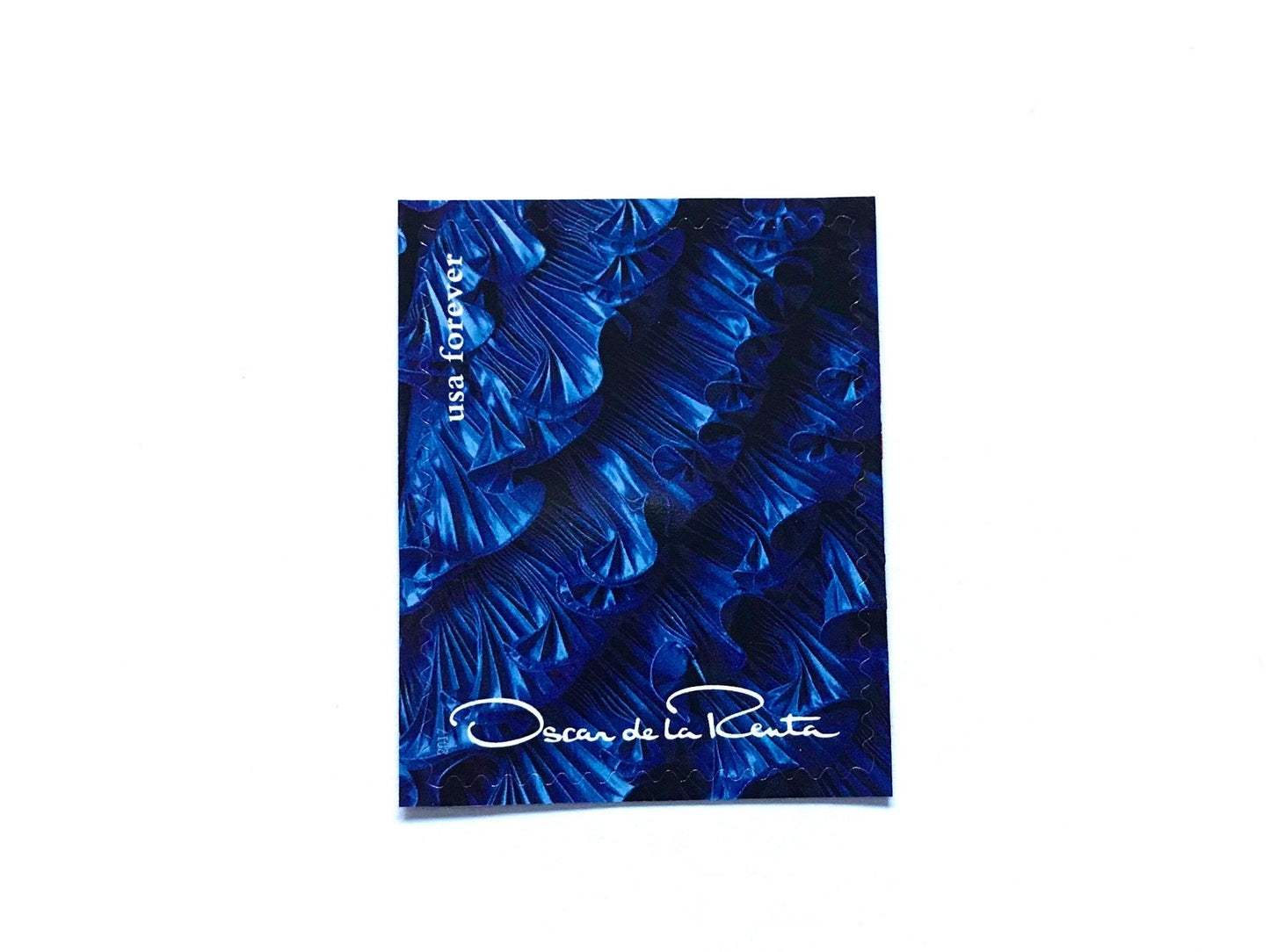 Unused Vintage Oscar de la Renta Blue Dress Ruffles Stamps (ODLR, Fashion Designer) USPS Postage Forever Stamp - Heritage Post House