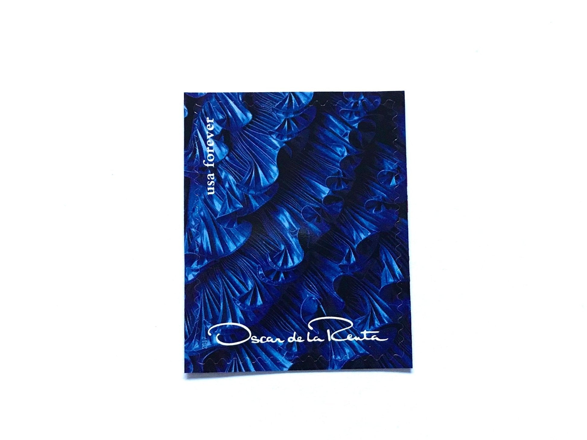 Unused Vintage Oscar de la Renta Blue Dress Ruffles Stamps (ODLR, Fashion Designer) USPS Postage Forever Stamp - Heritage Post House