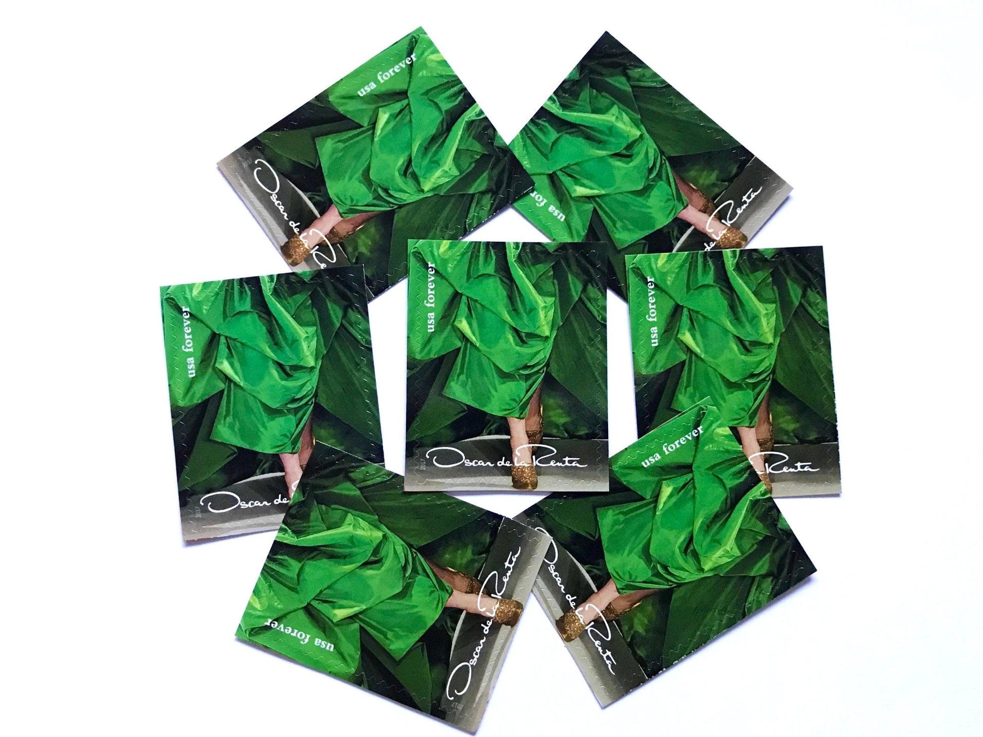 Unused Vintage Oscar de la Renta Green Dress Stamps (ODLR, Fashion Designer) USPS Postage Forever Stamp - Heritage Post House