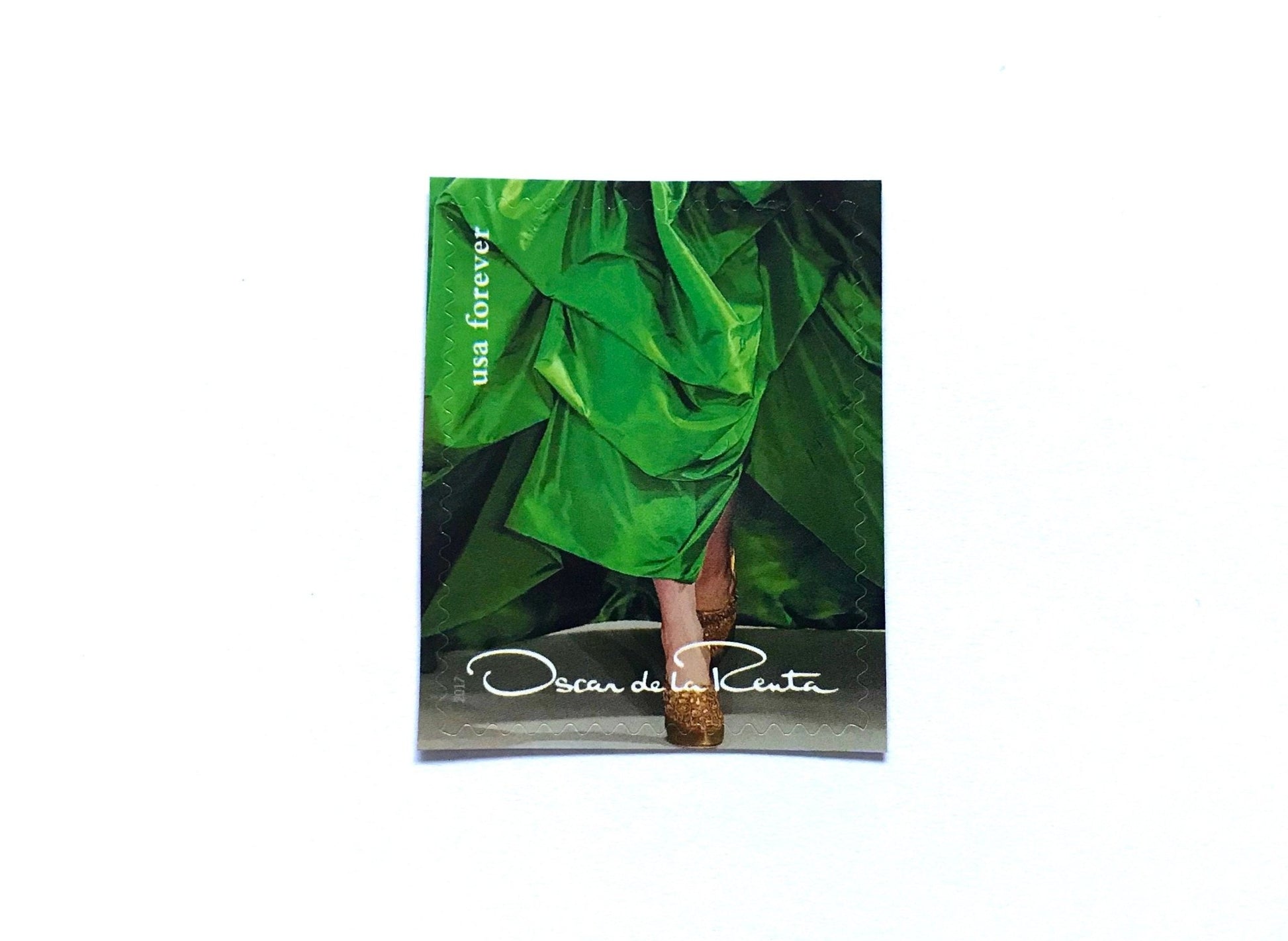 Unused Vintage Oscar de la Renta Green Dress Stamps (ODLR, Fashion Designer) USPS Postage Forever Stamp - Heritage Post House