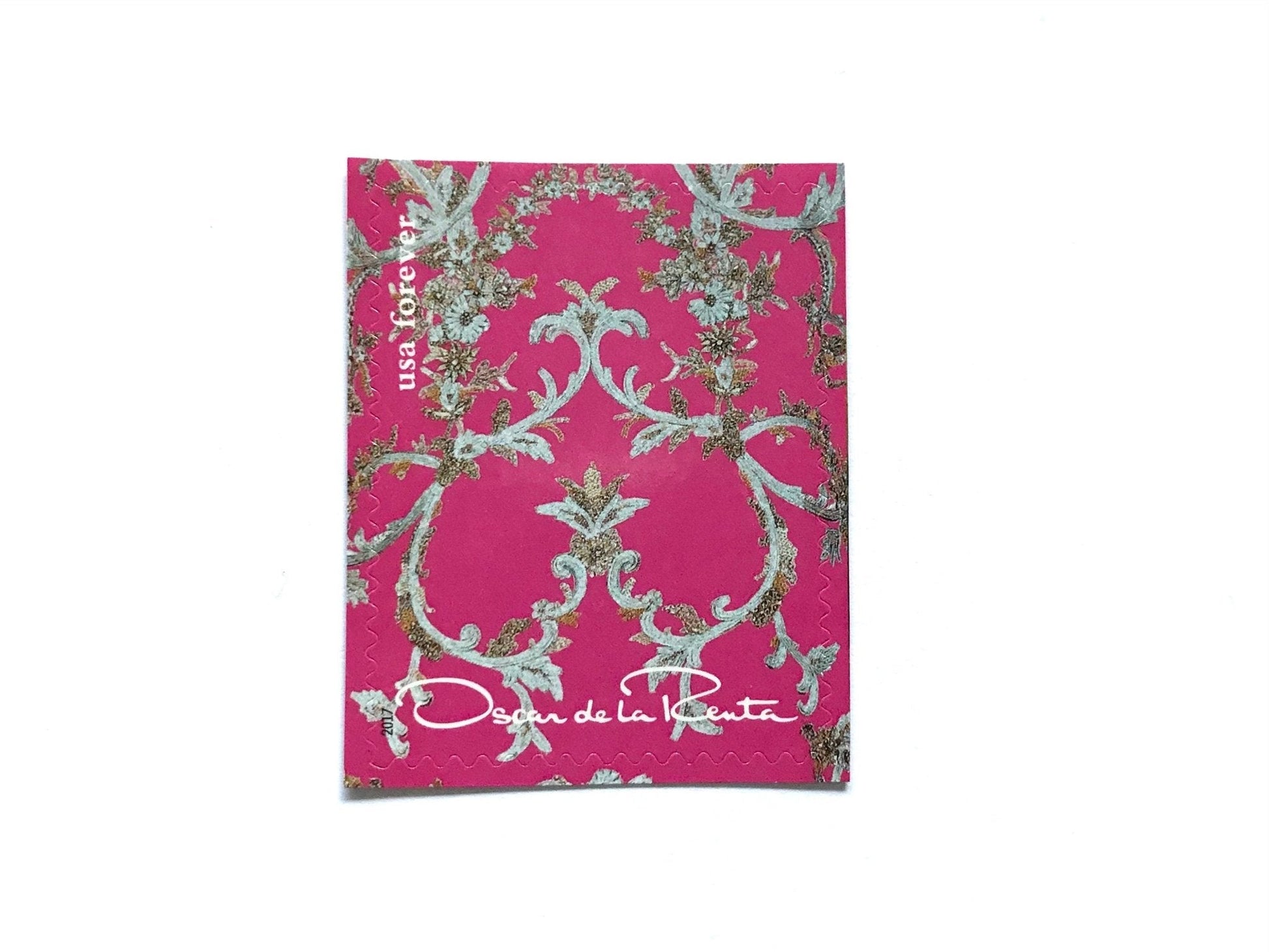 Unused Vintage Oscar de la Renta Pink Fabric Stamps (ODLR, Fashion Designer) USPS Postage Forever Stamp - Heritage Post House