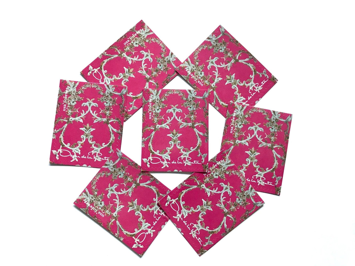 Unused Vintage Oscar de la Renta Pink Fabric Stamps (ODLR, Fashion Designer) USPS Postage Forever Stamp - Heritage Post House